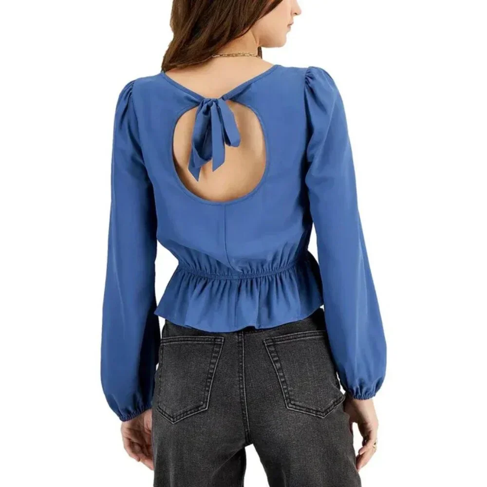 Kingston Grey Juniors' Sweetheart-Neck Ruffled-Hem Top, Size L, New - Picture 2 of 3